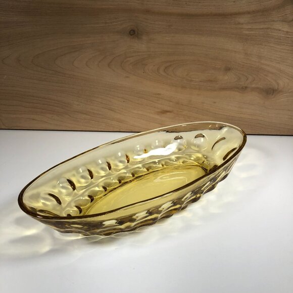 VINTAGE Indiana Glass 10" Amber Brown Oval Relish Serving Dish Thumbprint MCM - Picture 1 of 9